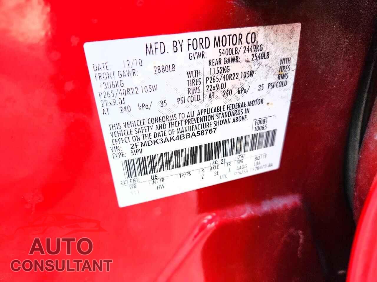 FORD EDGE 2011 - 2FMDK3AK4BBA58767