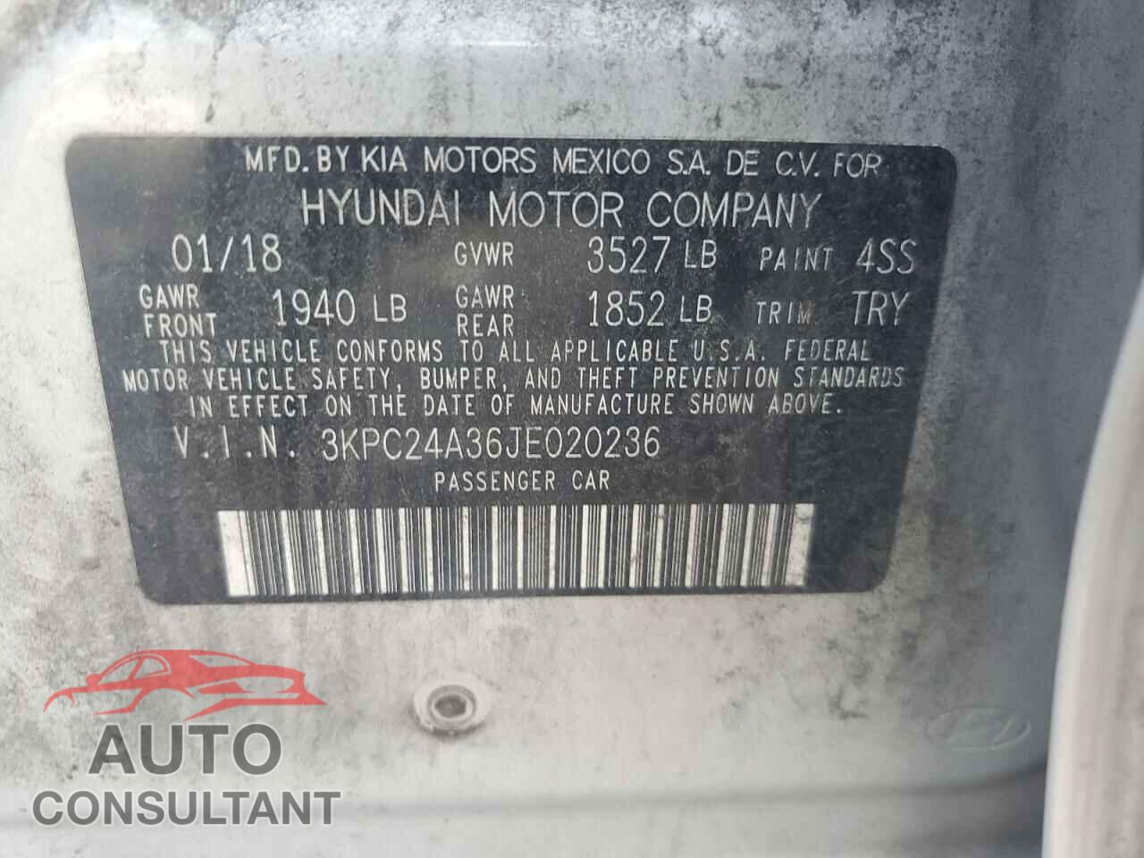 HYUNDAI ACCENT 2018 - 3KPC24A36JE020236