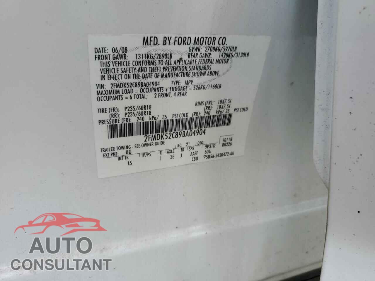 FORD FLEX 2009 - 2FMDK52C89BA04904