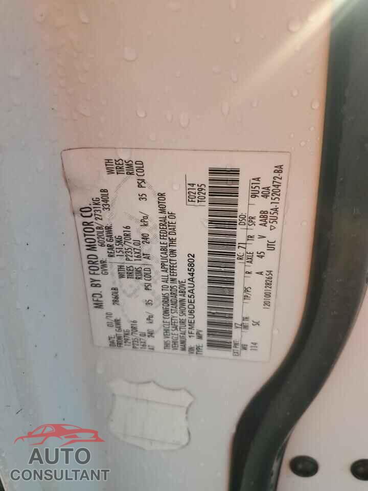FORD EXPLORER 2010 - 1FMEU6DE5AUA45802