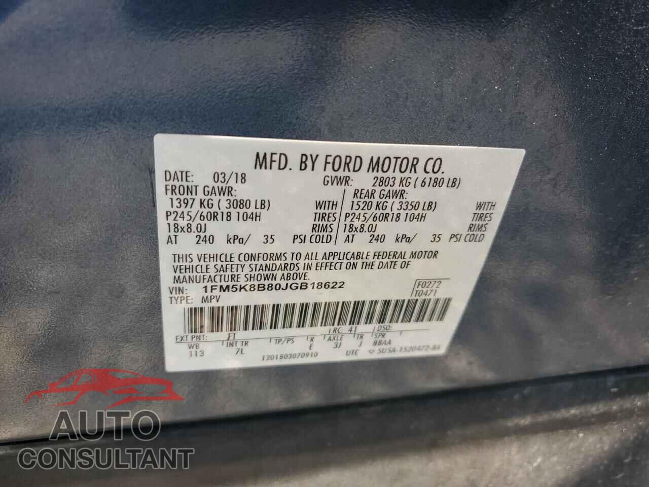 FORD EXPLORER 2018 - 1FM5K8B80JGB18622