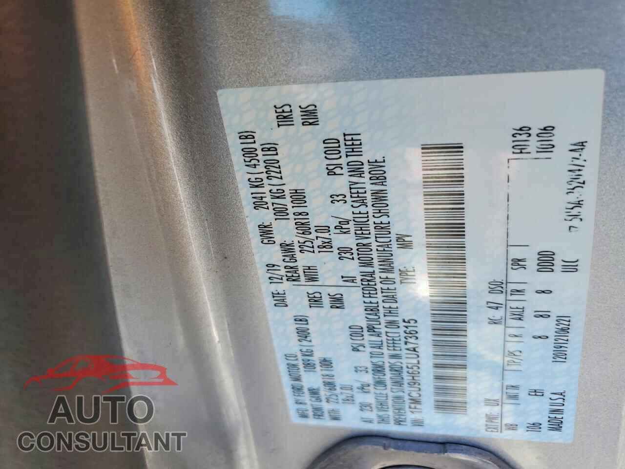 FORD ESCAPE 2020 - 1FMCU9H65LUA73615