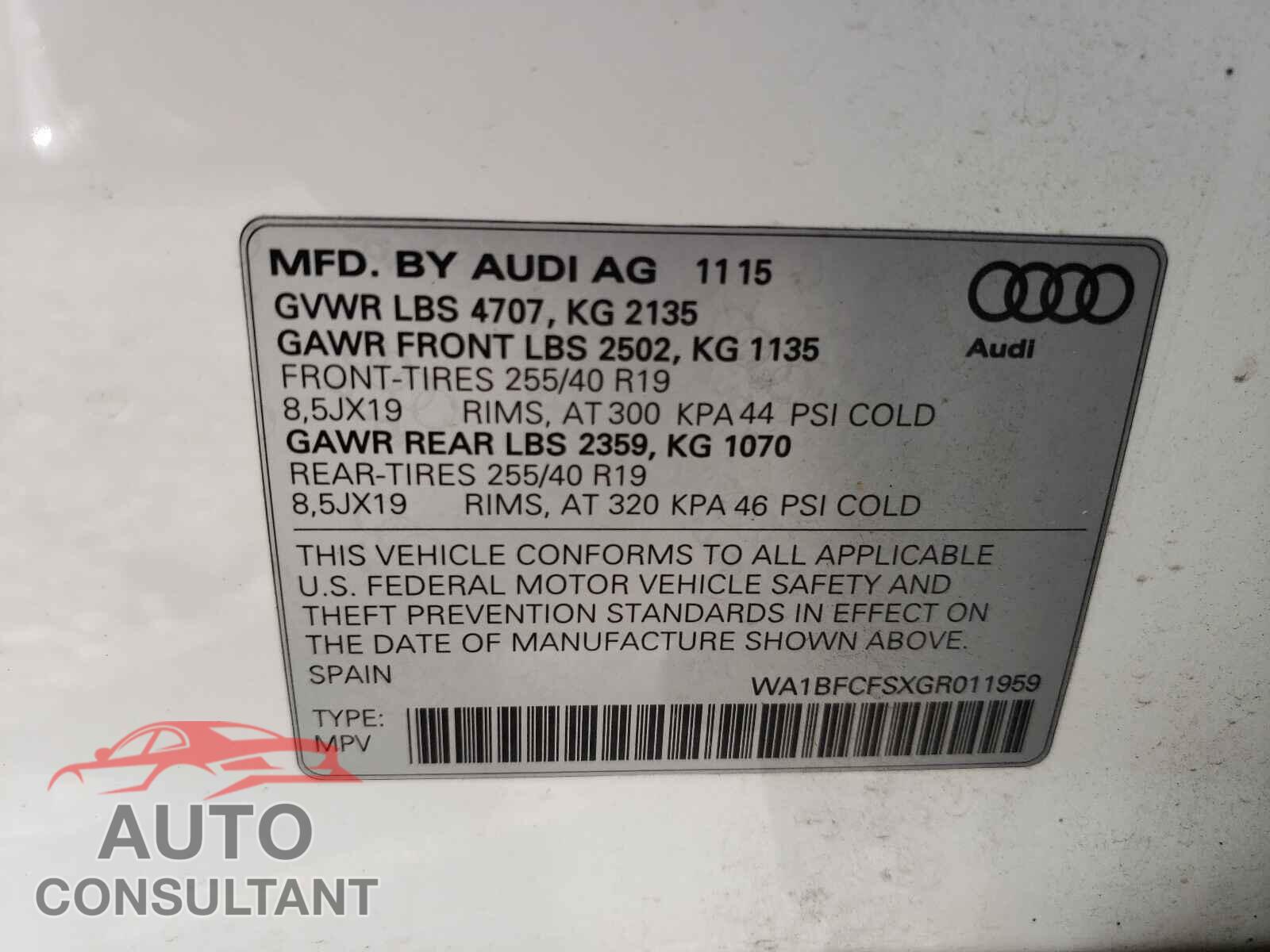 AUDI Q3 2016 - WA1BFCFSXGR011959