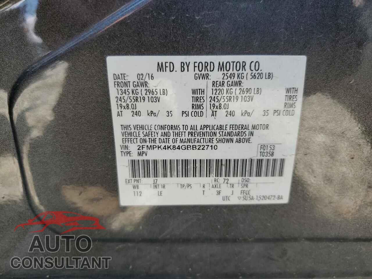 FORD EDGE 2016 - 2FMPK4K84GBB22710