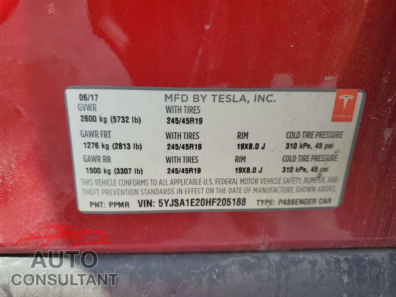 TESLA MODEL S 2017 - 5YJSA1E20HF205188