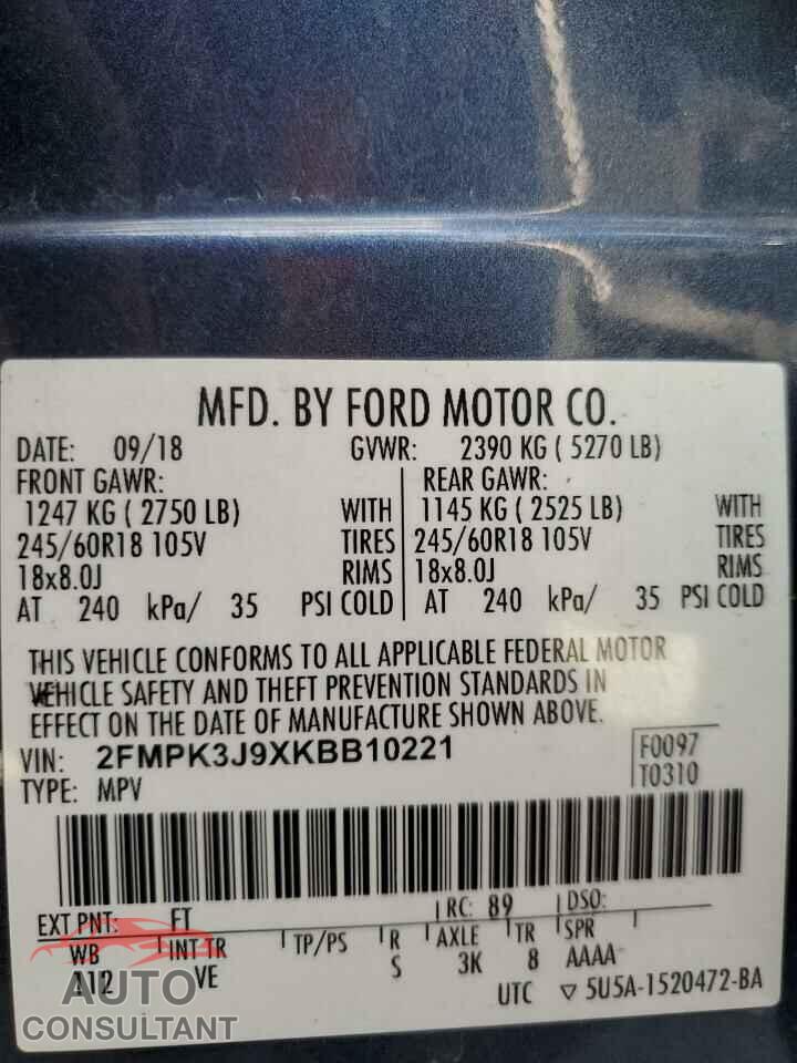 FORD EDGE 2019 - 2FMPK3J9XKBB10221