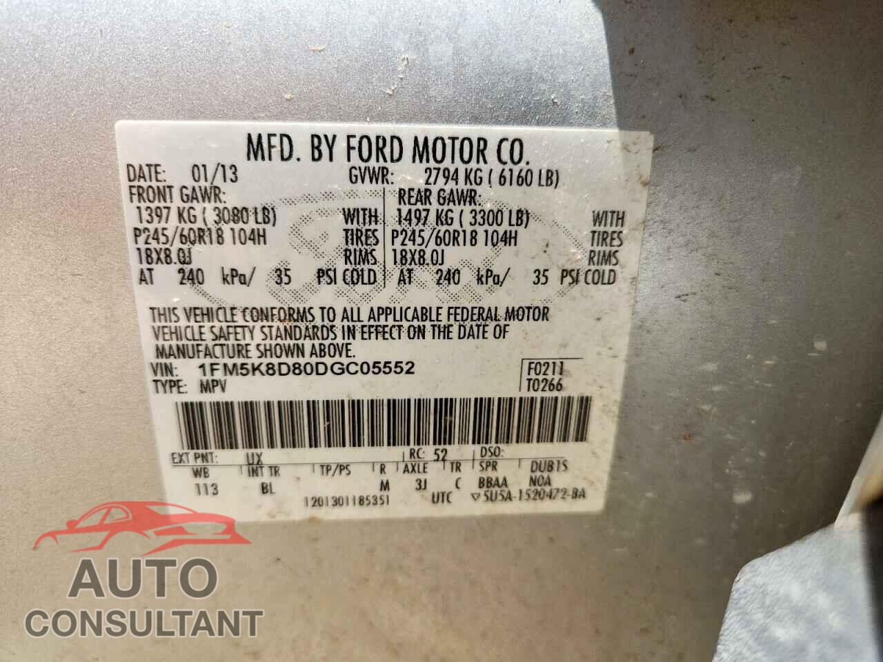 FORD EXPLORER 2013 - 1FM5K8D80DGC05552