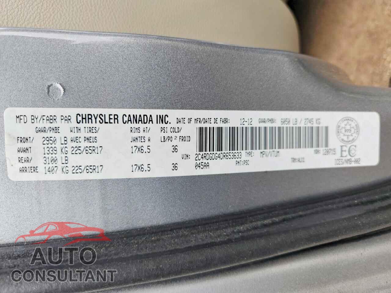 DODGE CARAVAN 2013 - 2C4RDGDG4DR653633