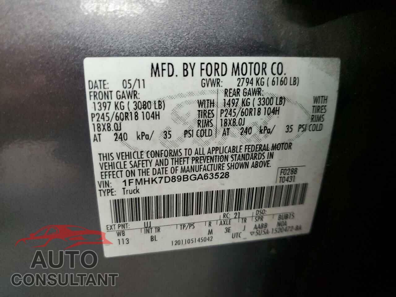 FORD EXPLORER 2011 - 1FMHK7D89BGA63528