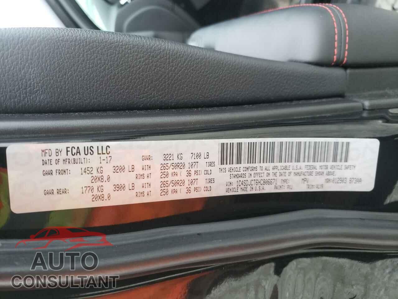 DODGE DURANGO 2017 - 1C4SDJCT6HC806671