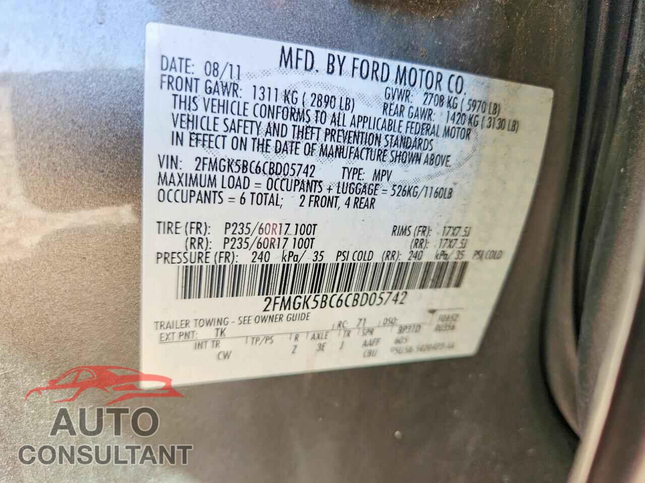 FORD FLEX 2012 - 2FMGK5BC6CBD05742