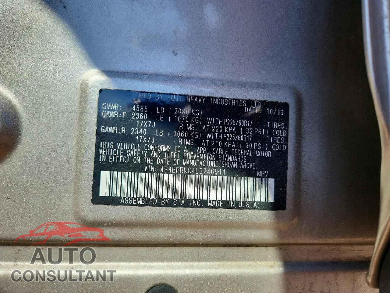 SUBARU OUTBACK 2014 - 4S4BRBKC4E3246911