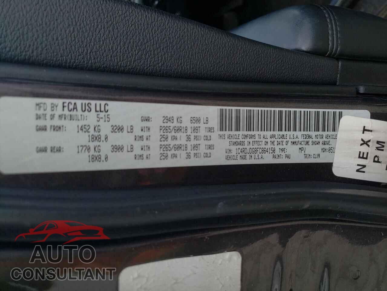 DODGE DURANGO 2015 - 1C4RDJDG8FC864150