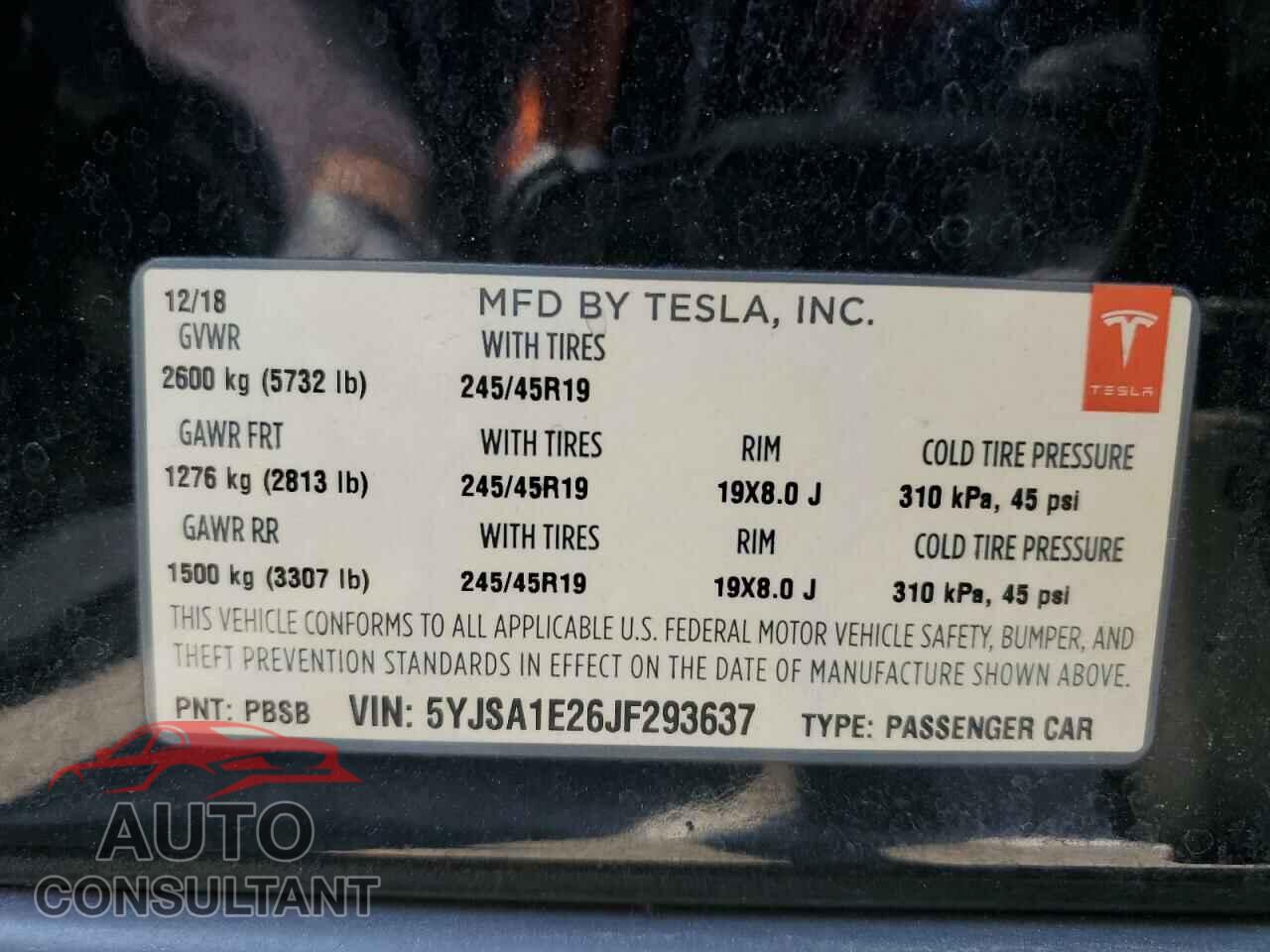 TESLA MODEL S 2018 - 5YJSA1E26JF293637