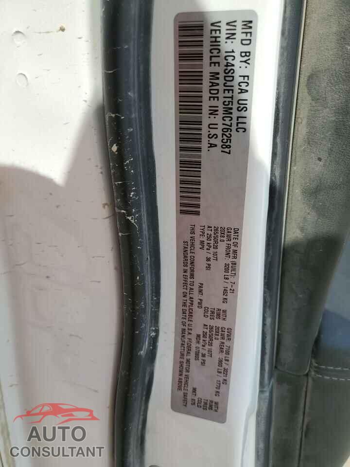 DODGE DURANGO 2021 - 1C4SDJET5MC762587