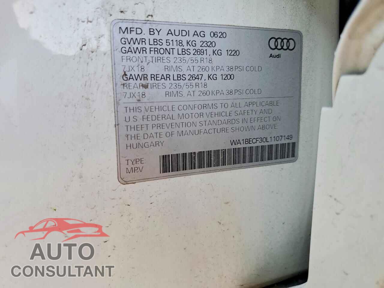 AUDI Q3 2020 - WA1BECF30L1107149