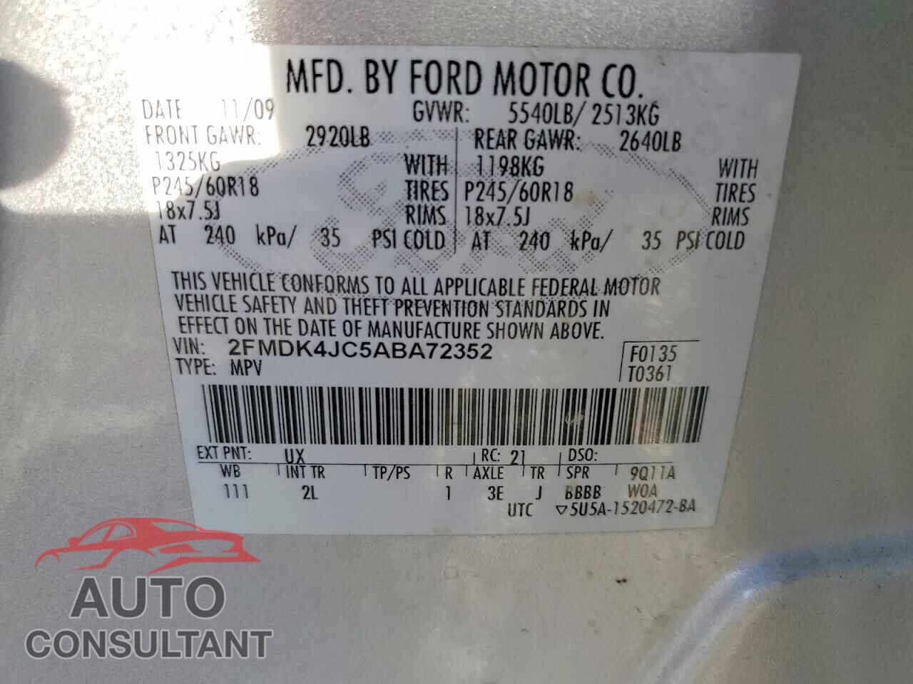 FORD EDGE 2010 - 2FMDK4JC5ABA72352