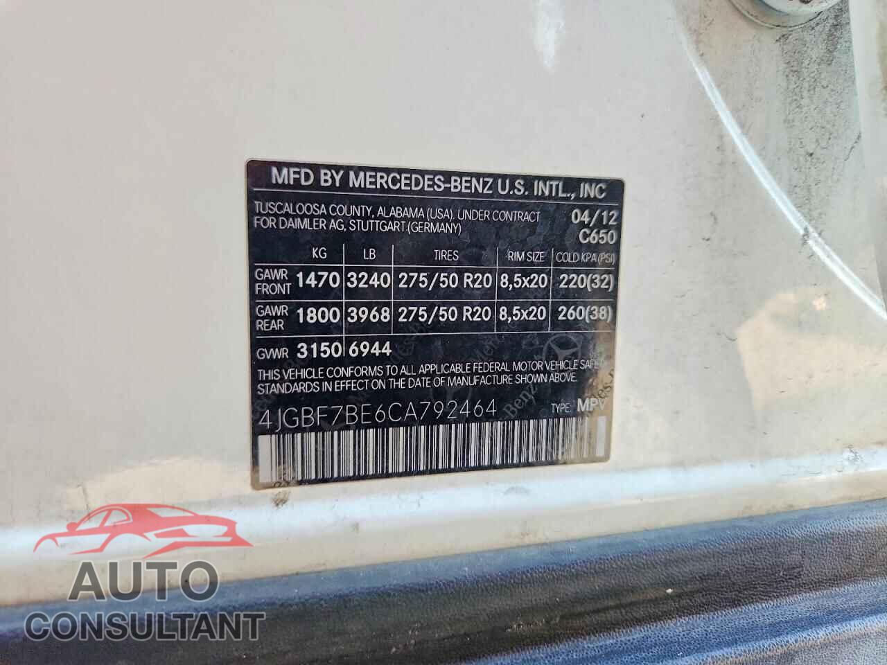 MERCEDES-BENZ GL-CLASS 2012 - 4JGBF7BE6CA792464