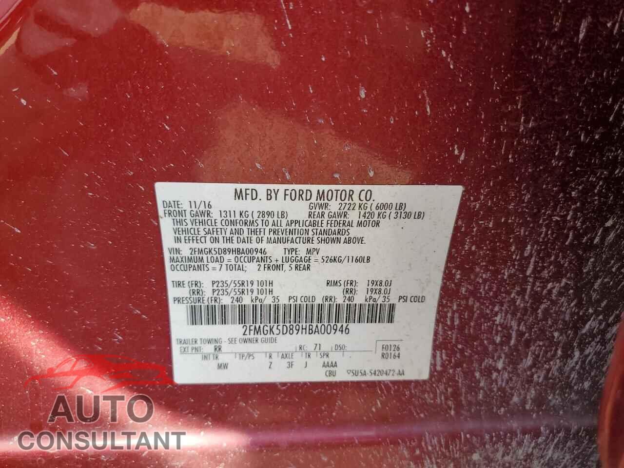 FORD FLEX 2017 - 2FMGK5D89HBA00946