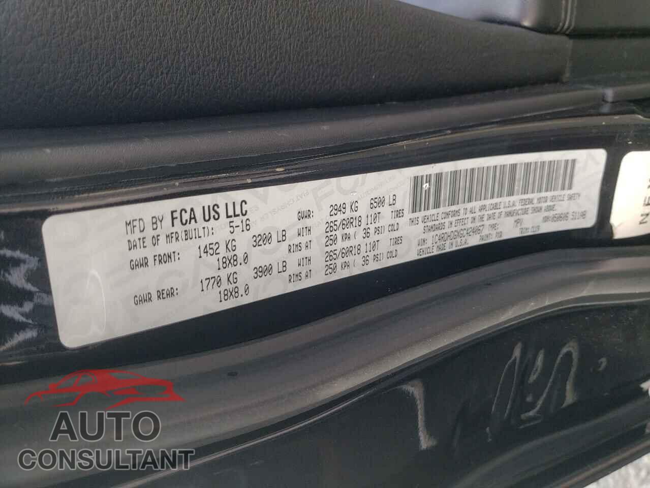 DODGE DURANGO 2016 - 1C4RDHDGXGC424067