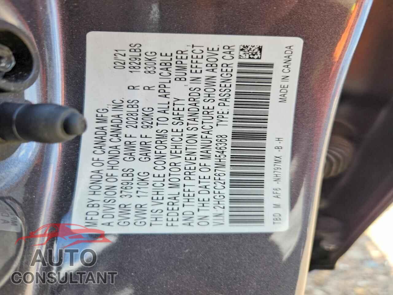 HONDA CIVIC 2021 - 2HGFC2F67MH546368