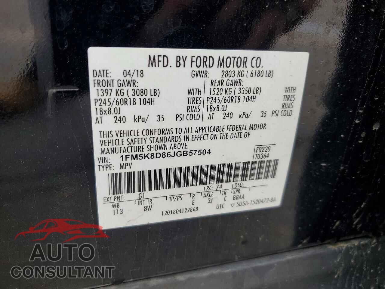FORD EXPLORER 2018 - 1FM5K8D86JGB57504