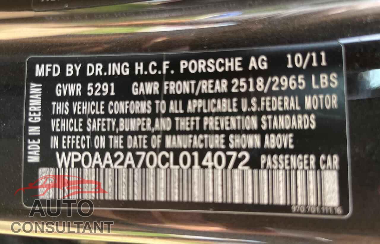 PORSCHE PANAMERA 2012 - WP0AA2A70CL014072