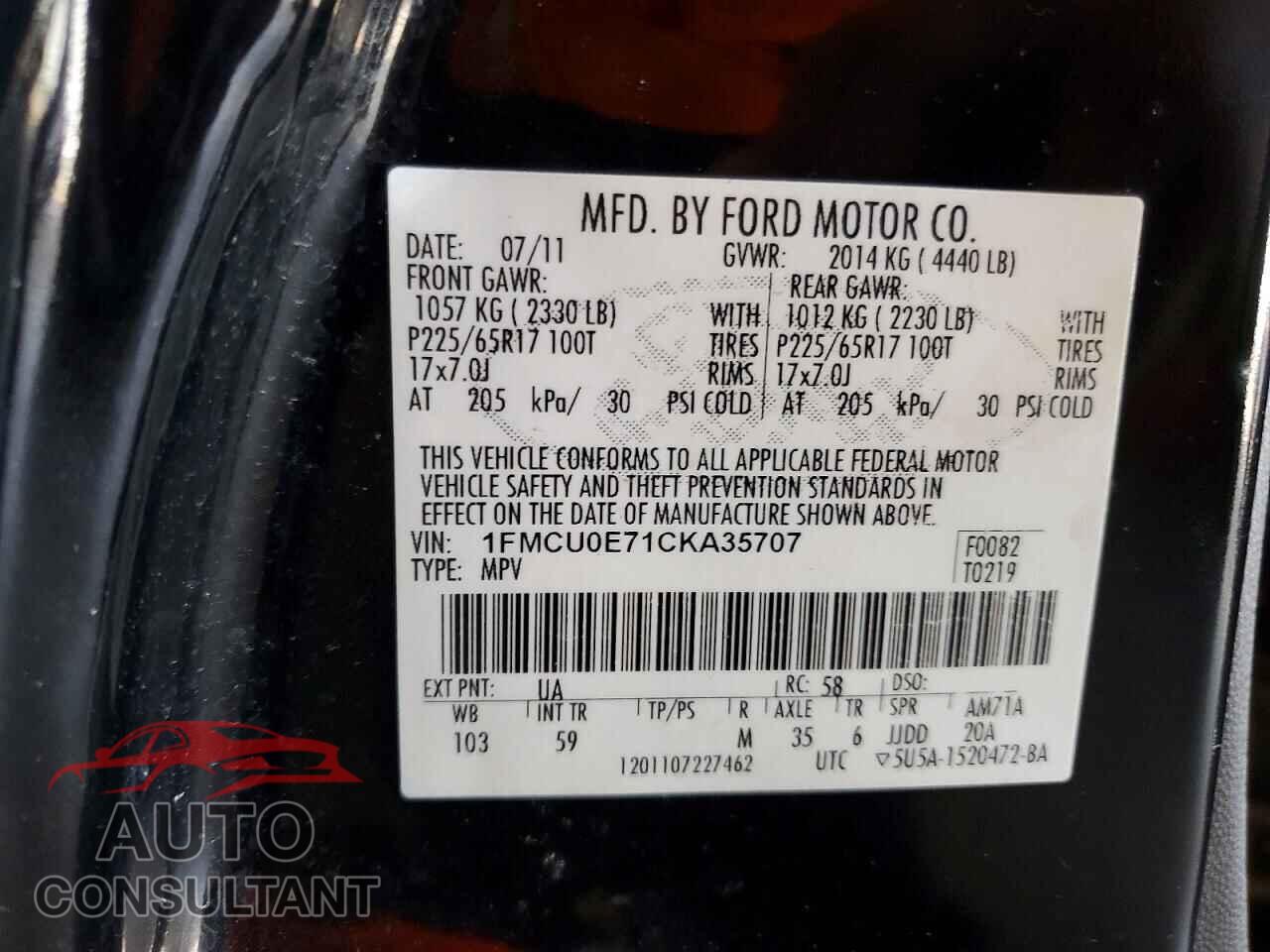 FORD ESCAPE 2012 - 1FMCU0E71CKA35707