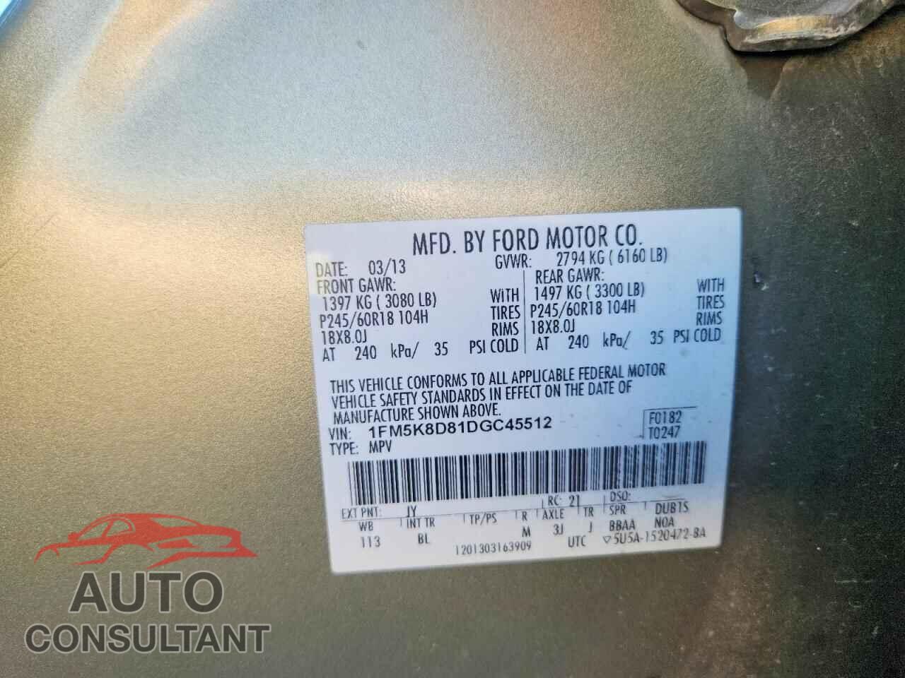 FORD EXPLORER 2013 - 1FM5K8D81DGC45512