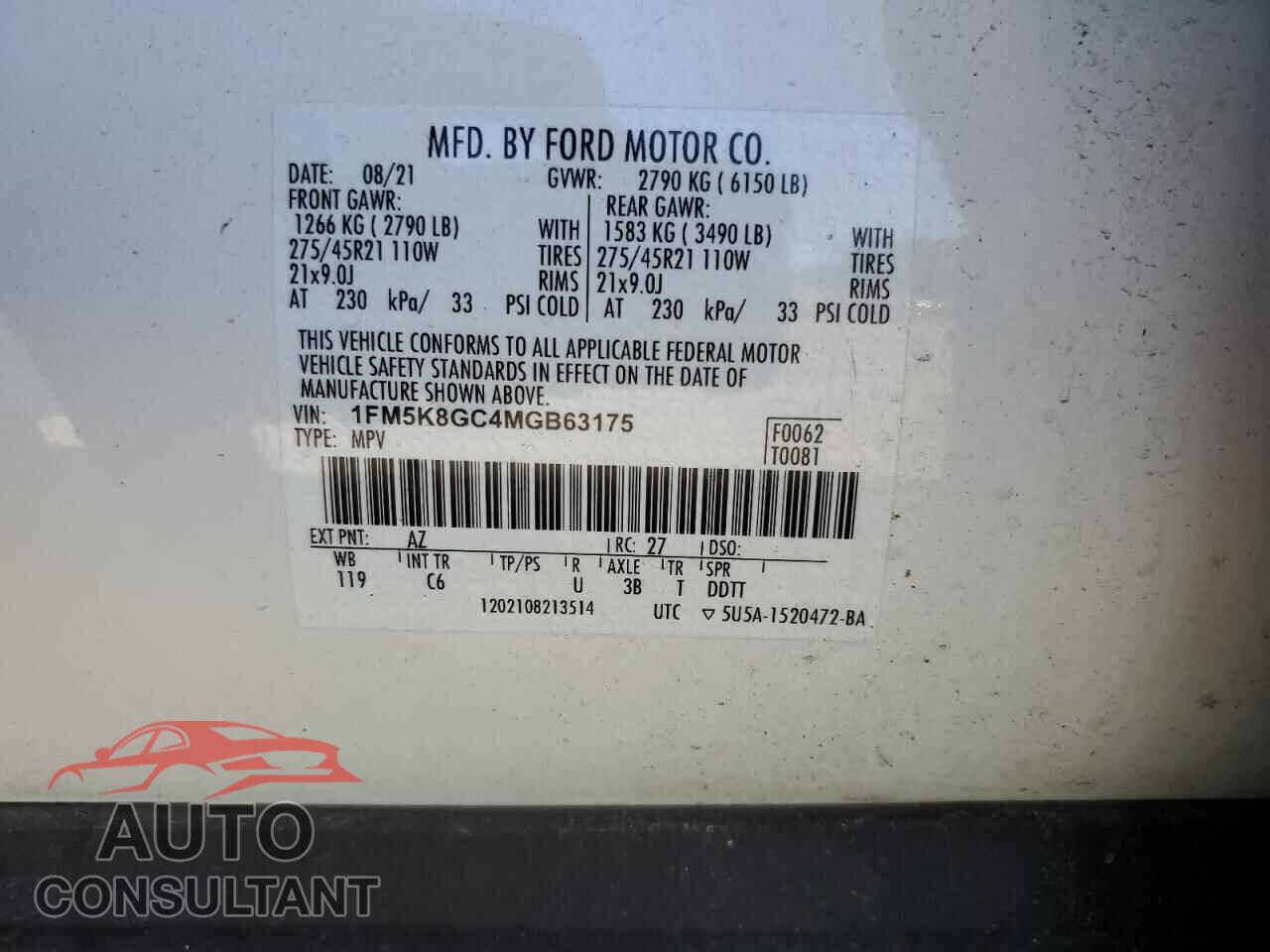 FORD EXPLORER 2021 - 1FM5K8GC4MGB63175