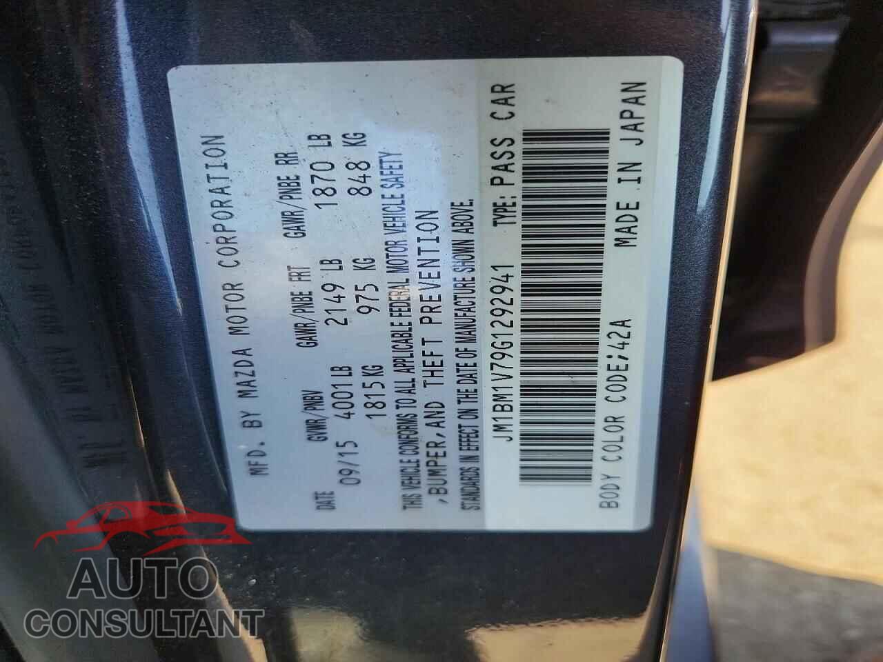 MAZDA 3 2016 - JM1BM1V79G1292941