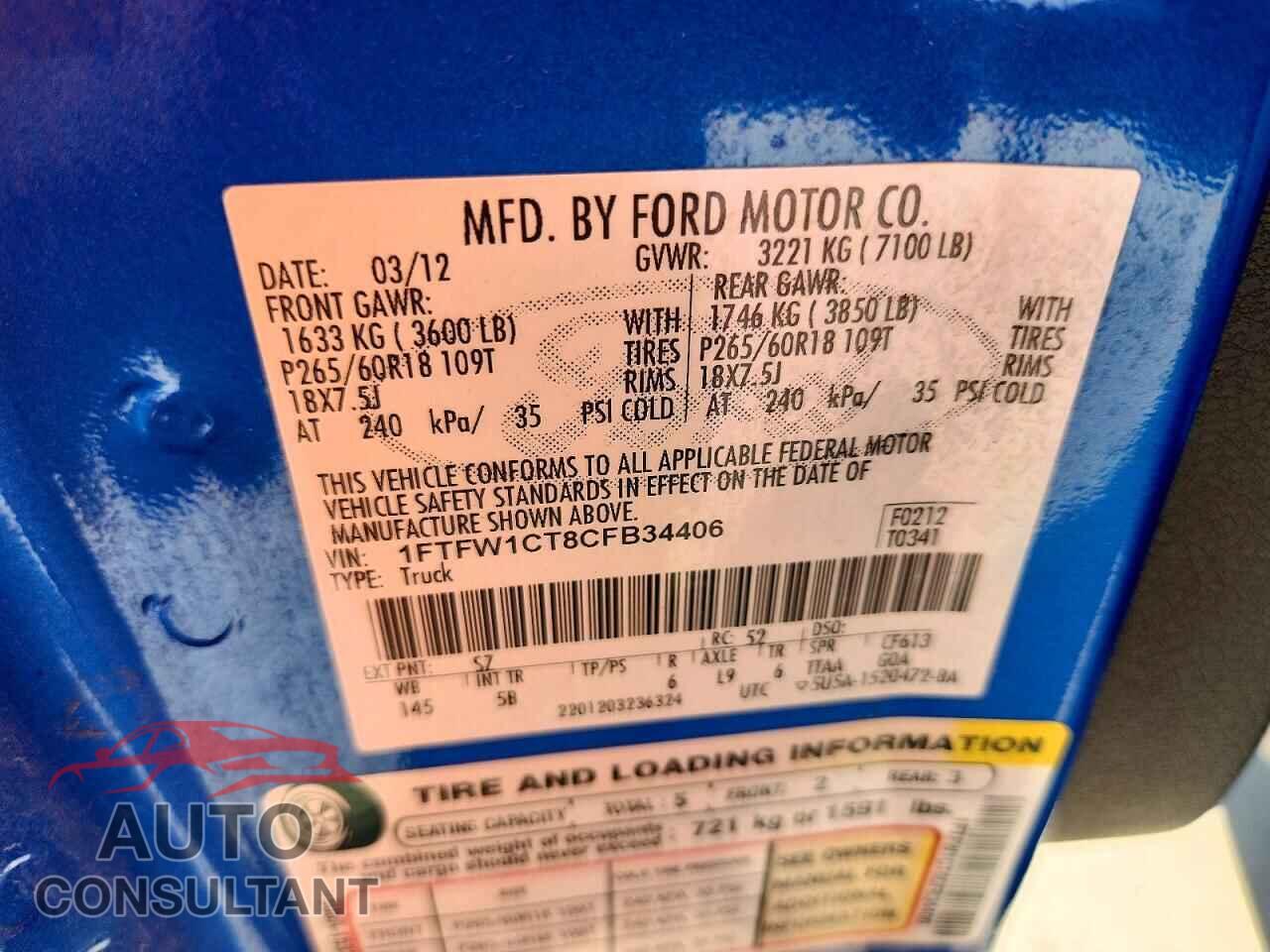 FORD F150 2012 - 1FTFW1CT8CFB34406