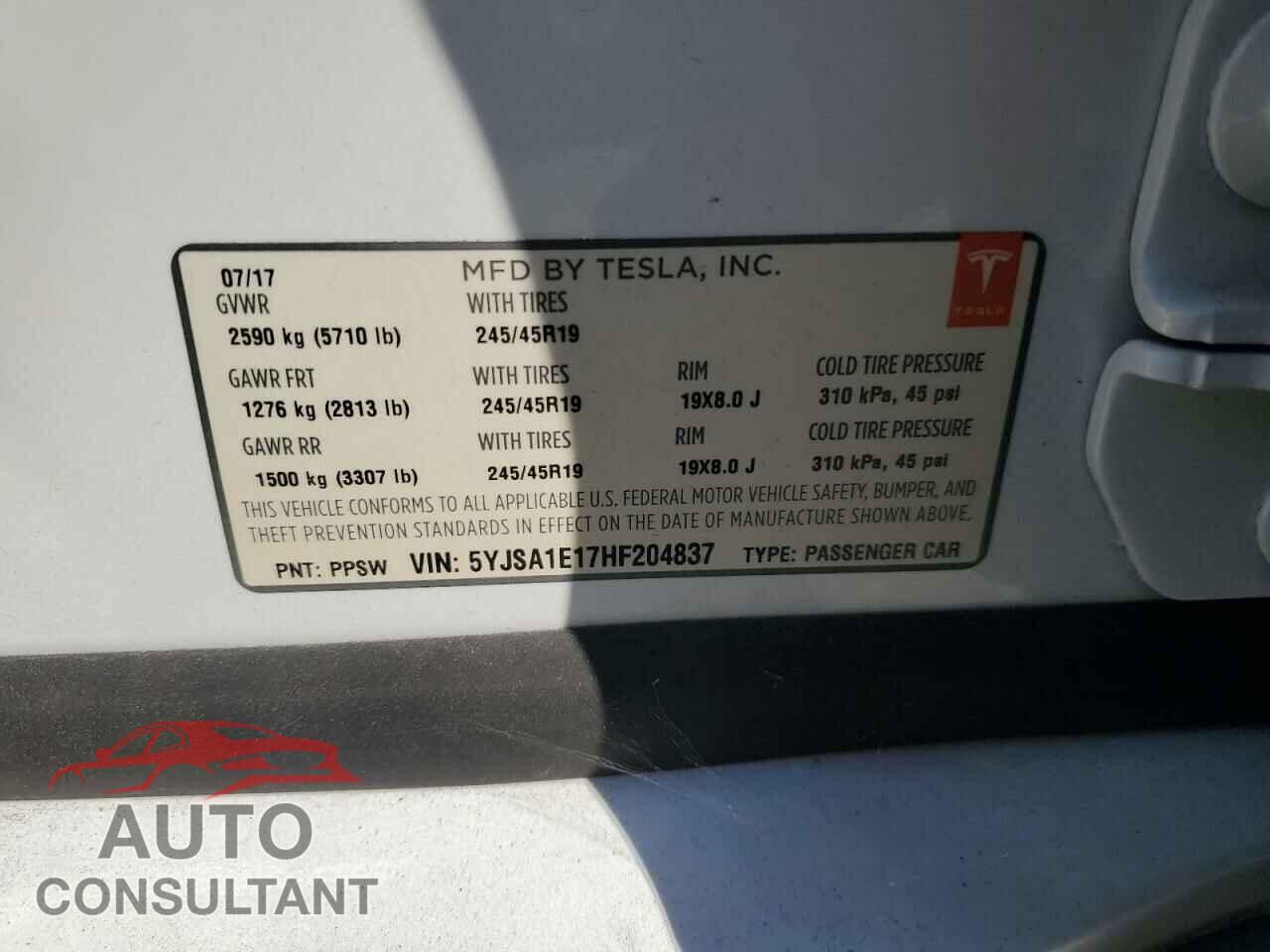 TESLA MODEL S 2017 - 5YJSA1E17HF204837