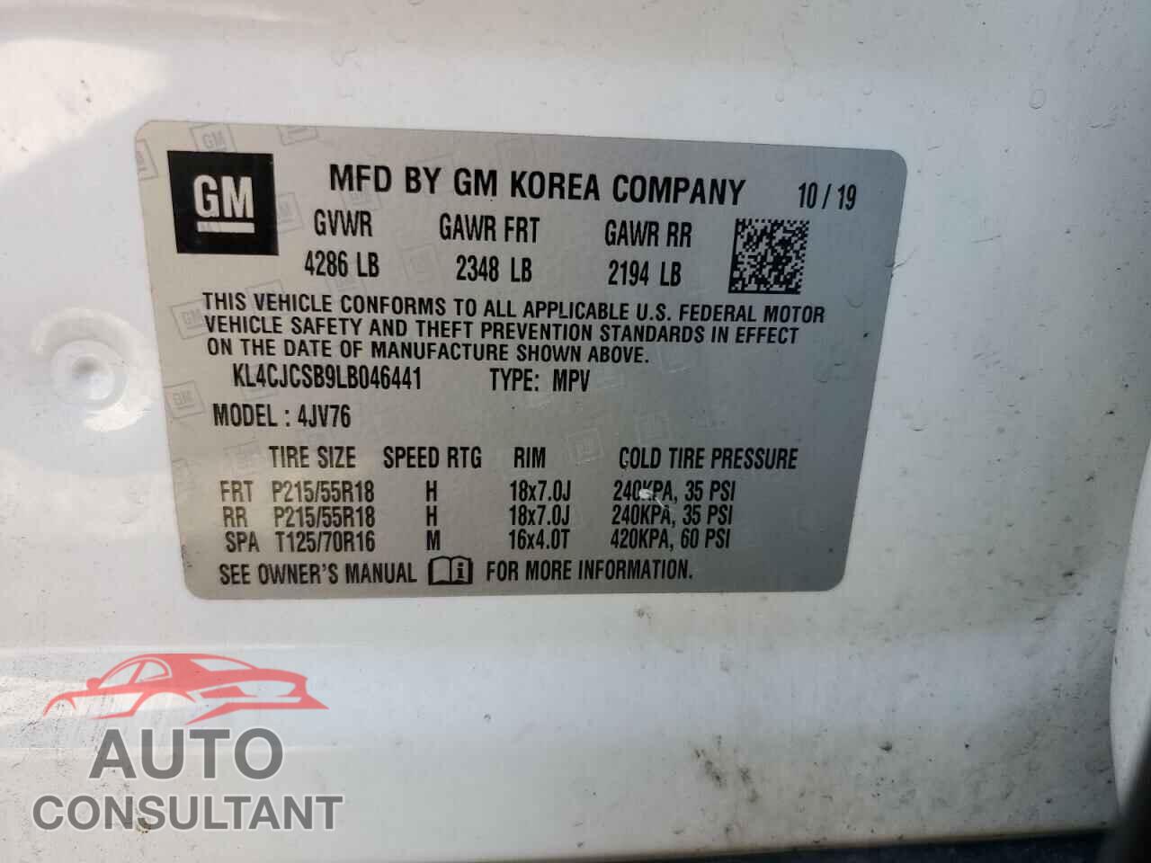 BUICK ENCORE 2020 - KL4CJCSB9LB046441