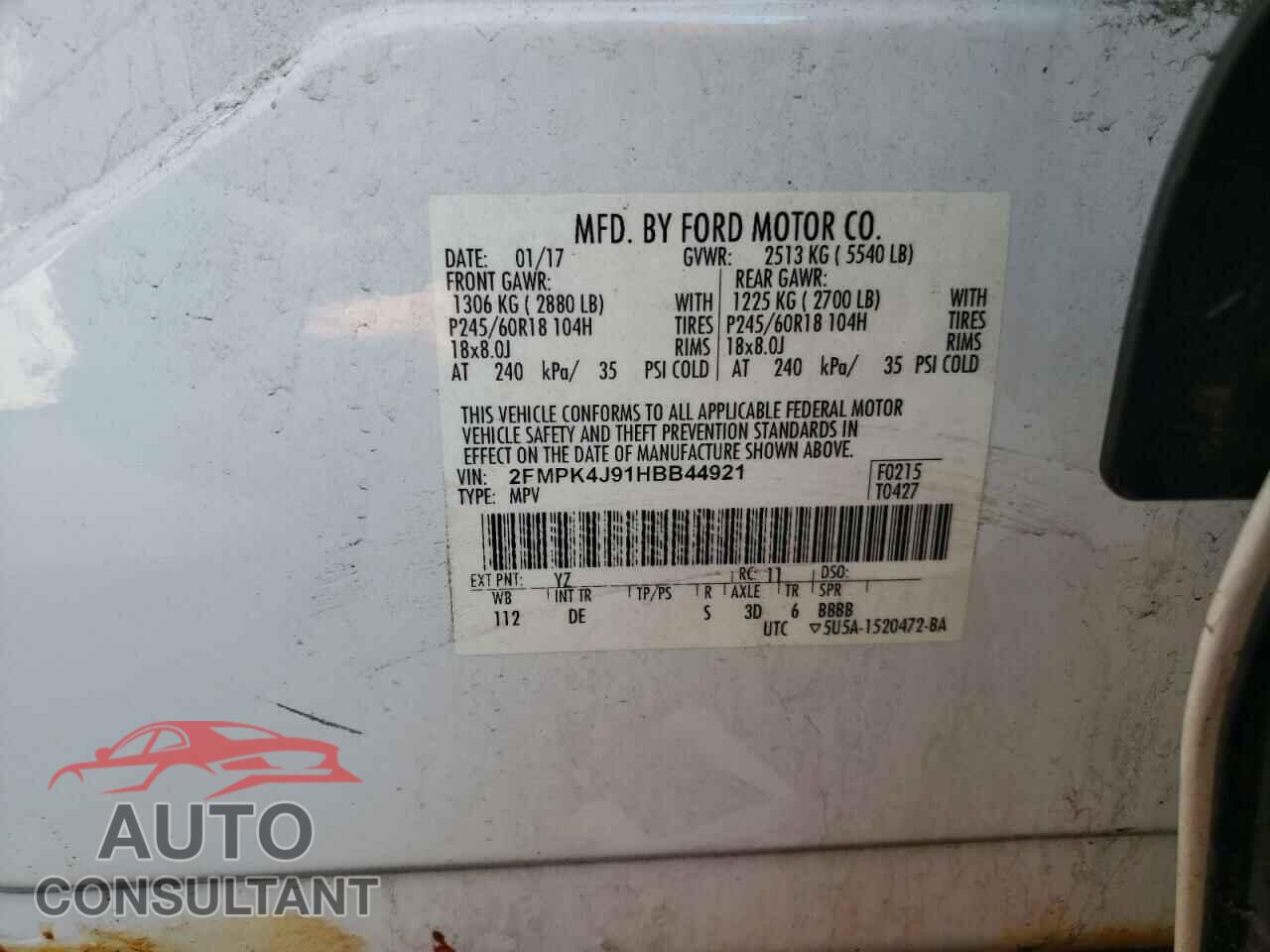 FORD EDGE 2017 - 2FMPK4J91HBB44921