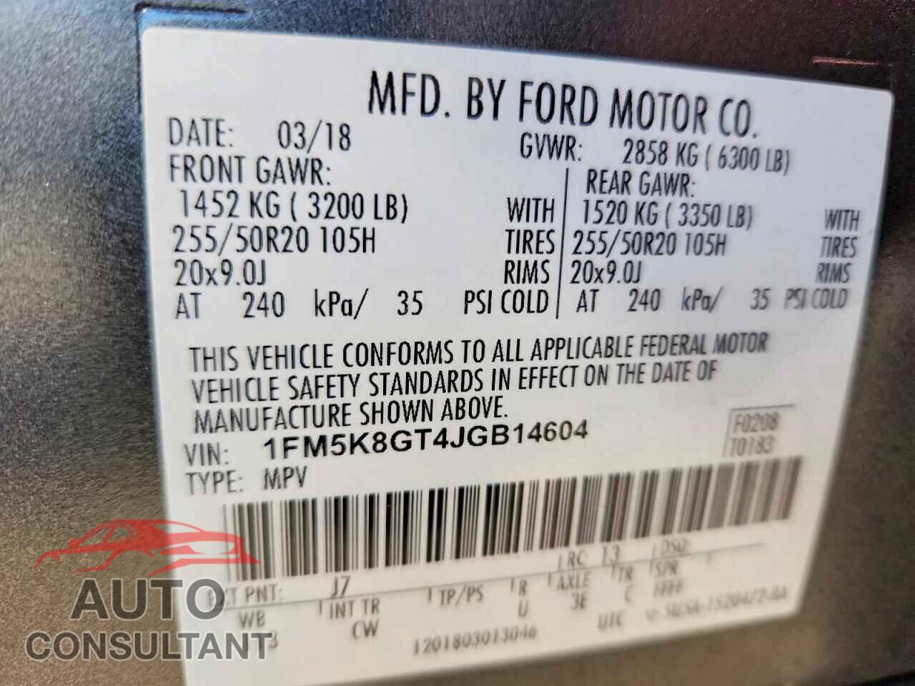 FORD EXPLORER 2018 - 1FM5K8GT4JGB14604