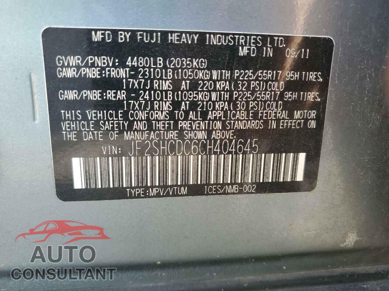 SUBARU FORESTER 2012 - JF2SHCDC6CH404645