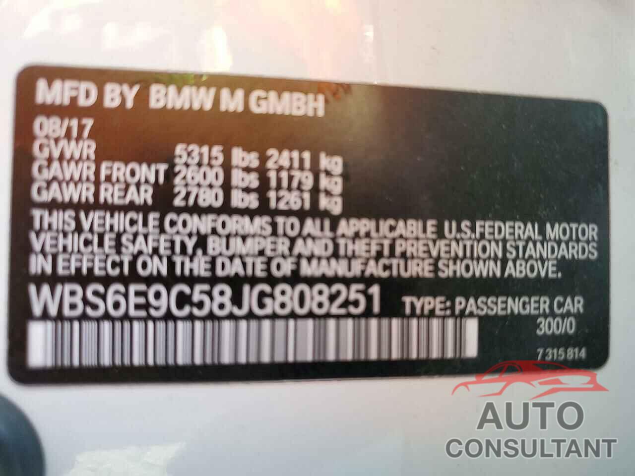 BMW M6 2018 - WBS6E9C58JG808251