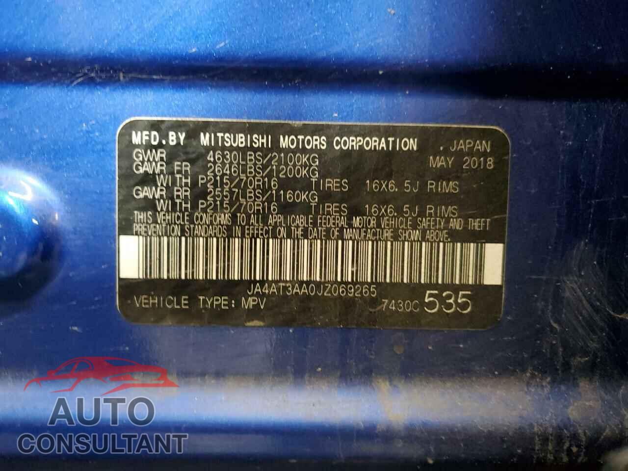 MITSUBISHI ECLIPSE 2018 - JA4AT3AA0JZ069265