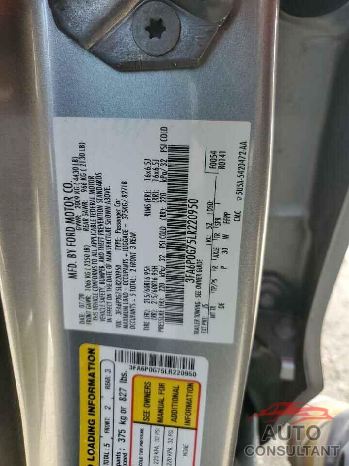 FORD FUSION 2020 - 3FA6P0G75LR220950