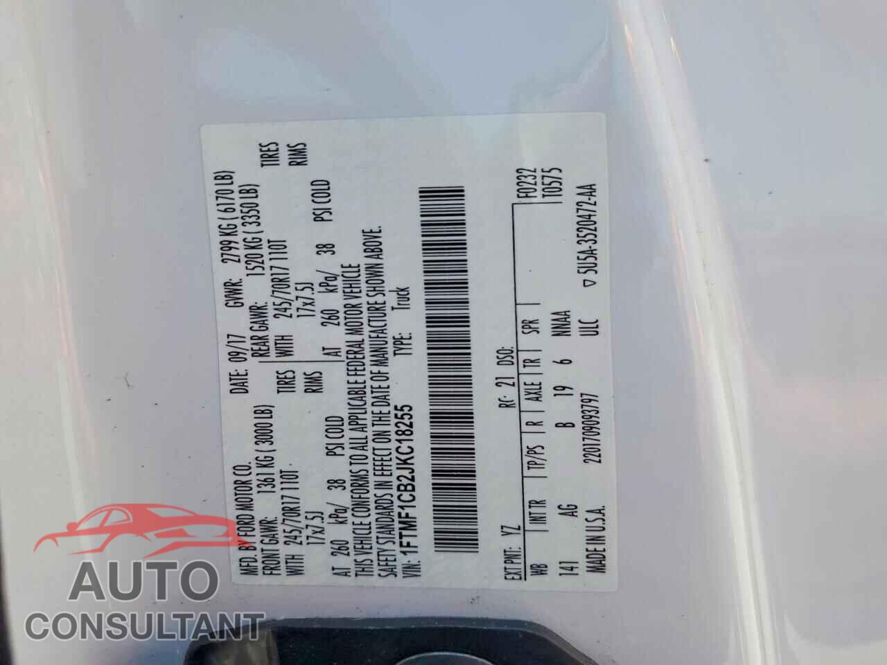 FORD F150 2018 - 1FTMF1CB2JKC18255