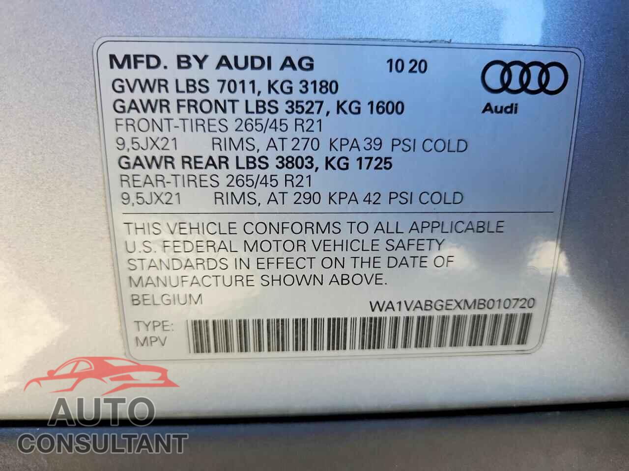 AUDI E-TRON 2021 - WA1VABGEXMB010720