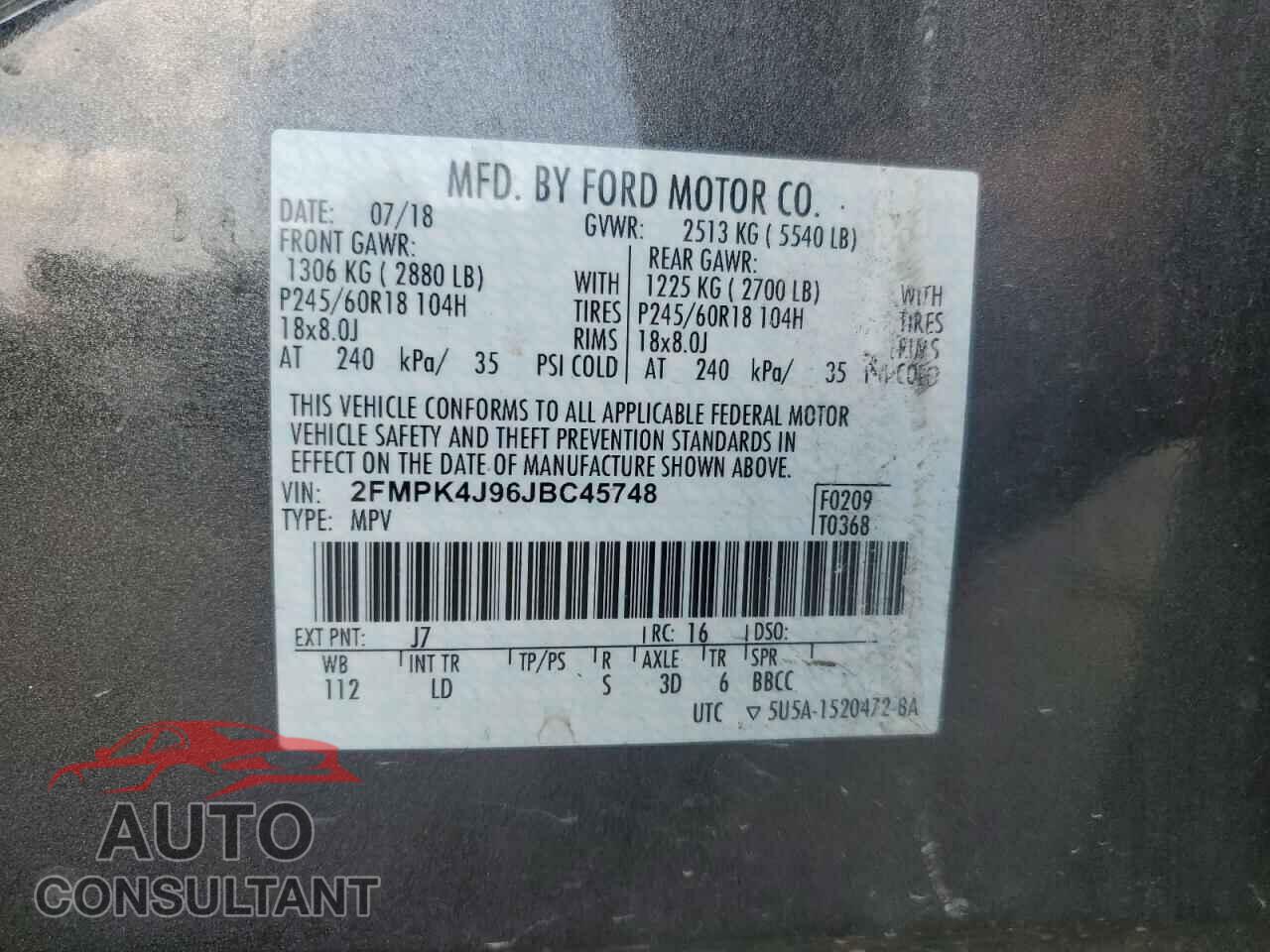FORD EDGE 2018 - 2FMPK4J96JBC45748