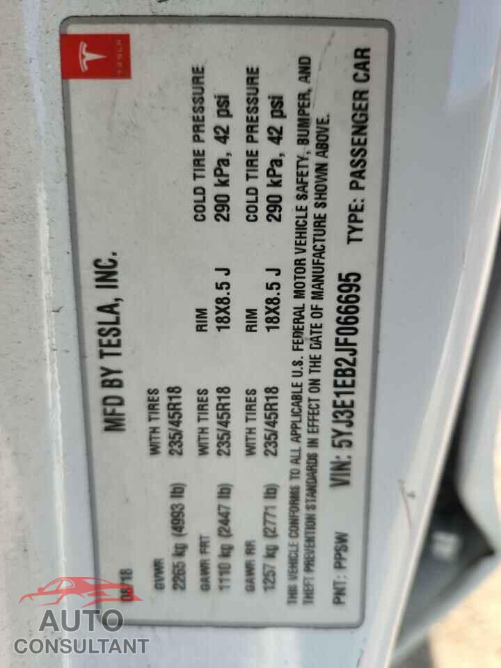 TESLA MODEL 3 2018 - 5YJ3E1EB2JF066695