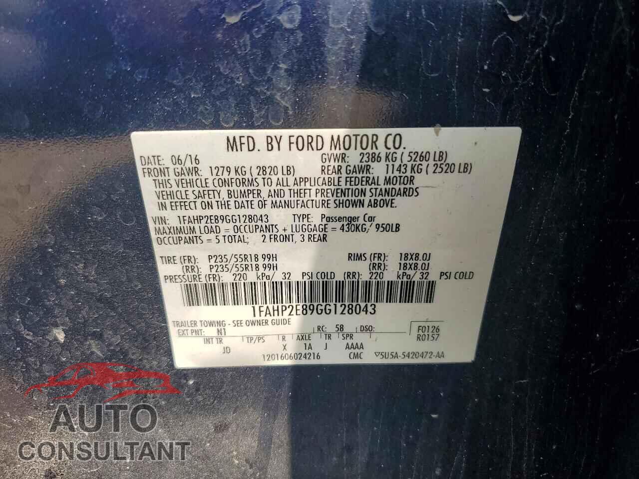FORD TAURUS 2016 - 1FAHP2E89GG128043