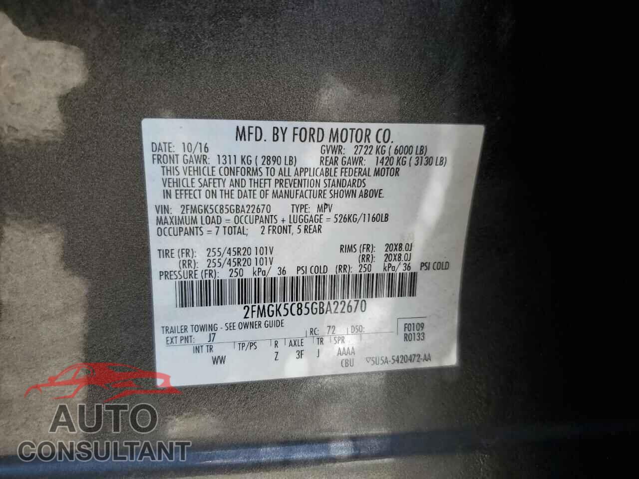 FORD FLEX 2016 - 2FMGK5C85GBA22670