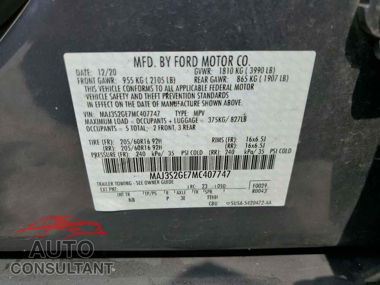 FORD ECOSPORT 2021 - MAJ3S2GE7MC407747