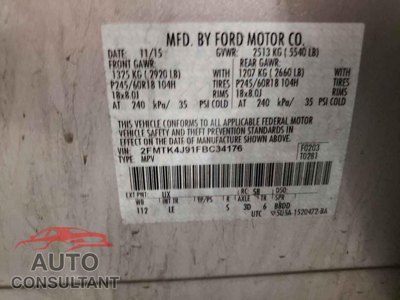 FORD EDGE 2015 - 2FMTK4J91FBC34176