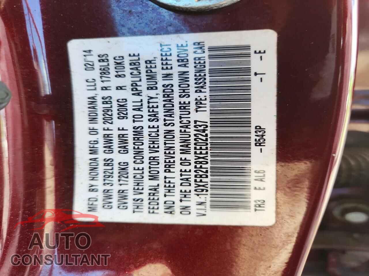 HONDA CIVIC 2014 - 19XFB2F8XEE022437