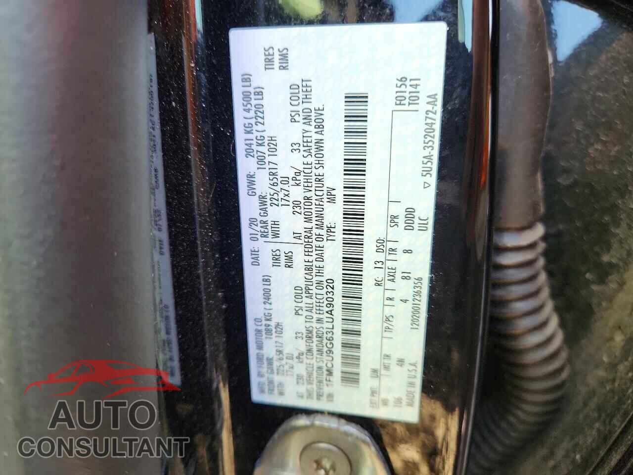 FORD ESCAPE 2020 - 1FMCU9G63LUA90320